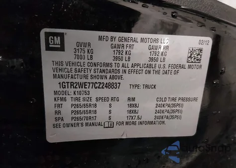 2012 GMC Sierra 1500 Slt z USA, uszkodzony, nr VIN 1GTR2WE77CZ248837